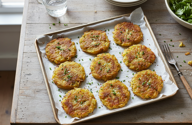découvrez en 10 minutes des galettes de pommes de terre dorées au four, légères et croustillantes, une délicieuse alternative saine aux frites pour toute la famille.