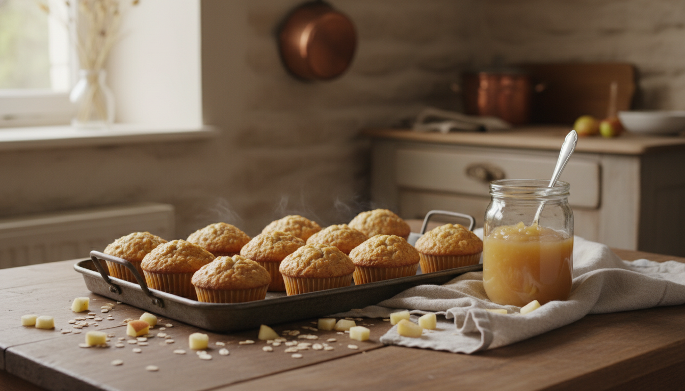 Fini le beurre dans mes gâteaux : je troque cet ingrédient pour un secret du placard et prépare des muffins moelleux à l&rsquo;avoine et à la pomme