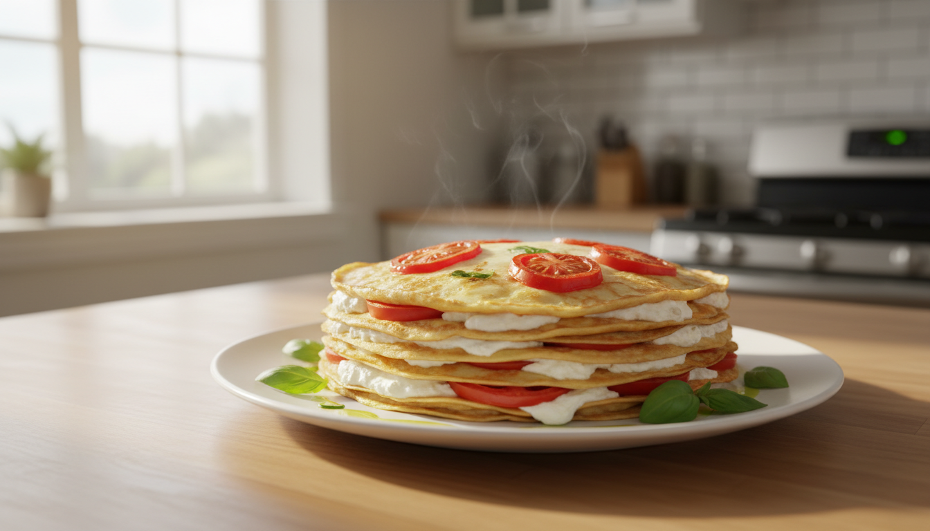 découvrez notre recette facile et savoureuse de gâteau de crêpes léger à la tomate et au fromage, parfait pour un repas gourmand et équilibré.