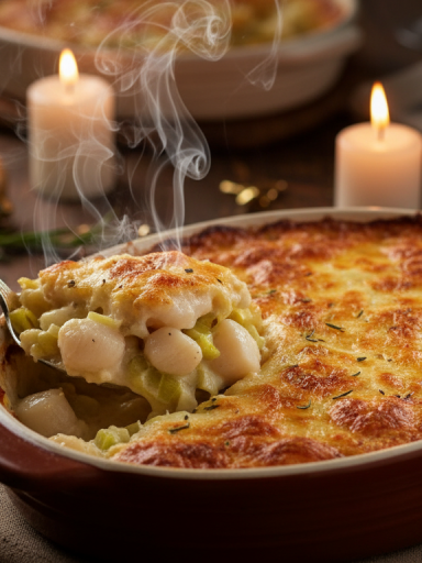 découvrez notre recette facile de gratin de poireaux aux saint-jacques, idéale pour sublimer vos dîners de fête avec une touche gourmande et raffinée.
