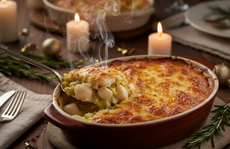 découvrez notre recette facile de gratin de poireaux aux saint-jacques, idéale pour sublimer vos dîners de fête avec une touche gourmande et raffinée.