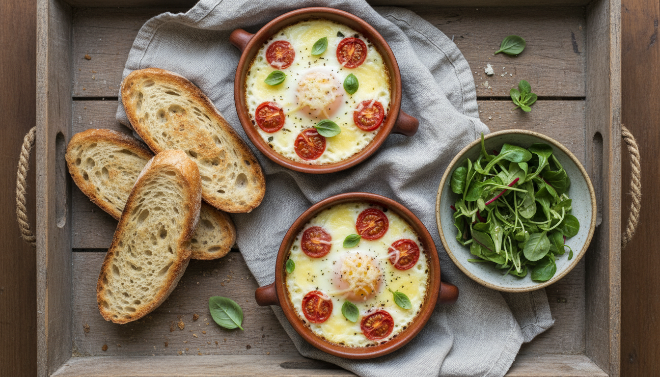 découvrez notre recette d'œufs cocotte tomate-fromage, un plat rapide et savoureux prêt en seulement 12 minutes, parfait pour les jours où vous manquez de temps en cuisine.