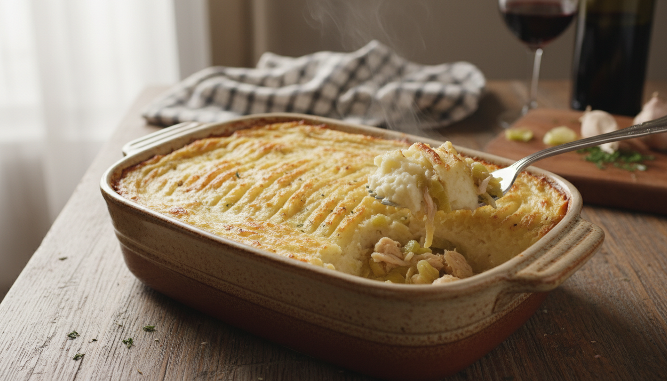 Préparé la veille, sublimé au réchauffage : la recette inratable du hachis parmentier poulet-poireaux, toujours moelleux