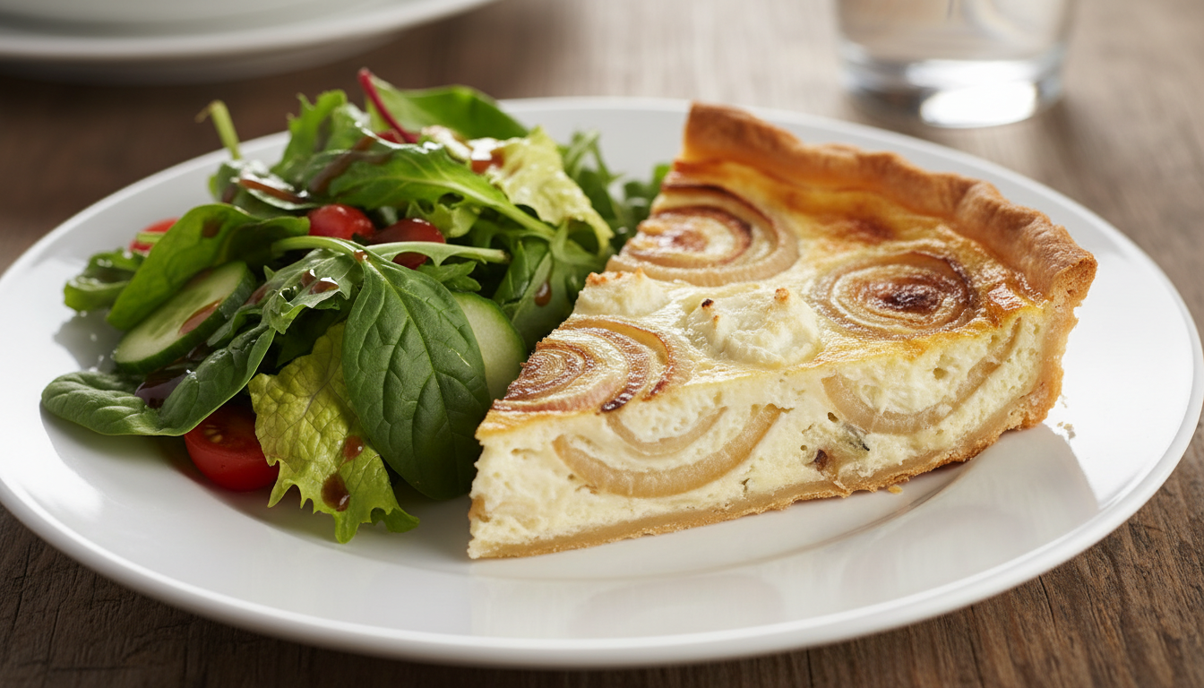 découvrez notre quiche savoureuse aux oignons caramélisés et chèvre fondant, une recette légère et riche en saveurs pour un repas parfait.