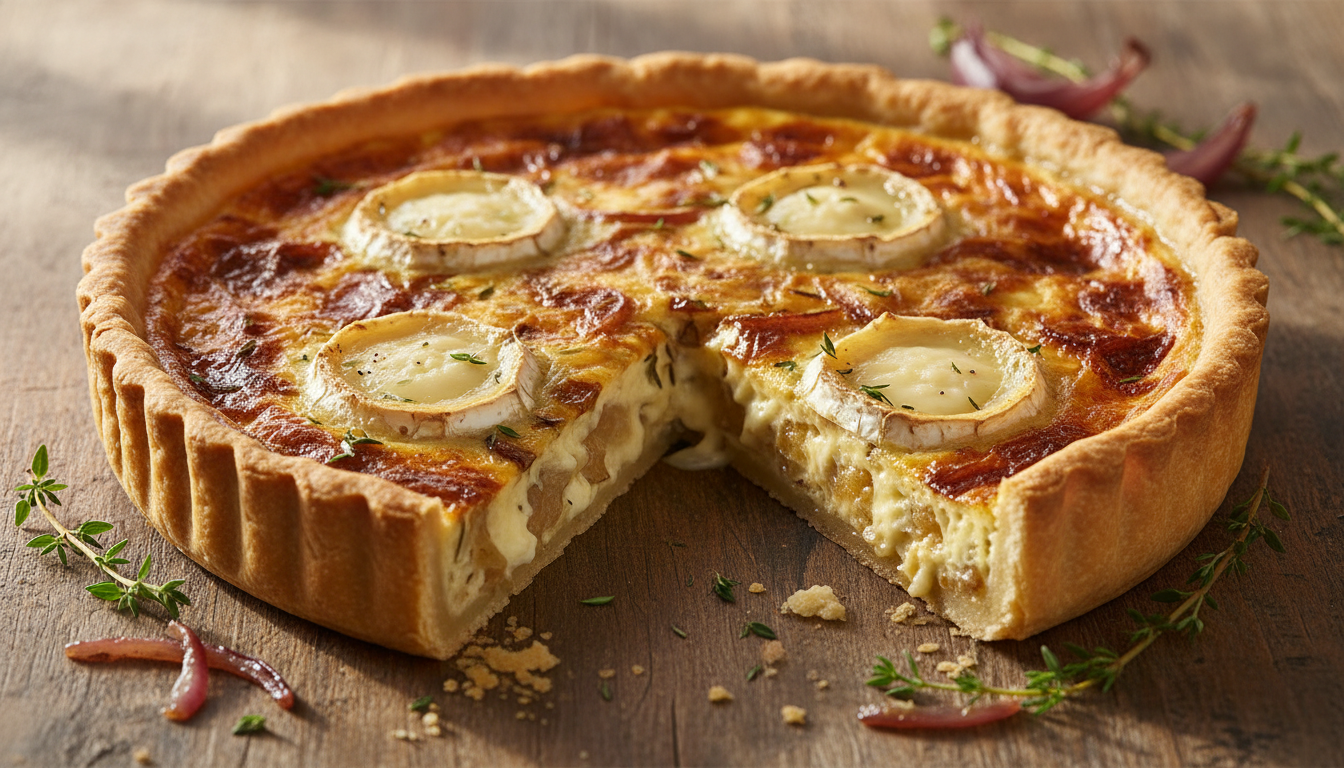 Quiche savoureuse aux oignons caramélisés et chèvre fondant : l&rsquo;alliance parfaite d&rsquo;une recette légère et riche en goûts