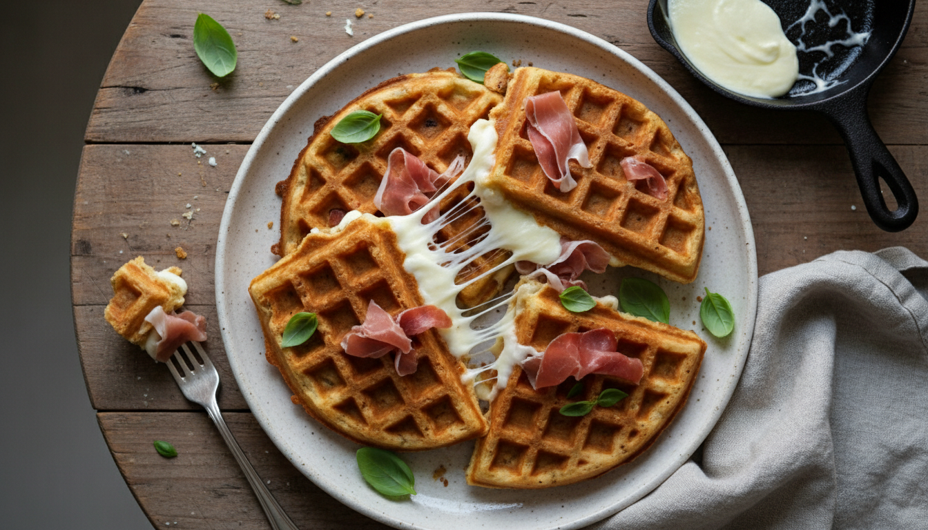 découvrez notre recette gourmande de gaufres salées au jambon cru et mozzarella fondante, une délicieuse combinaison à savourer absolument pour vos repas ou apéritifs.