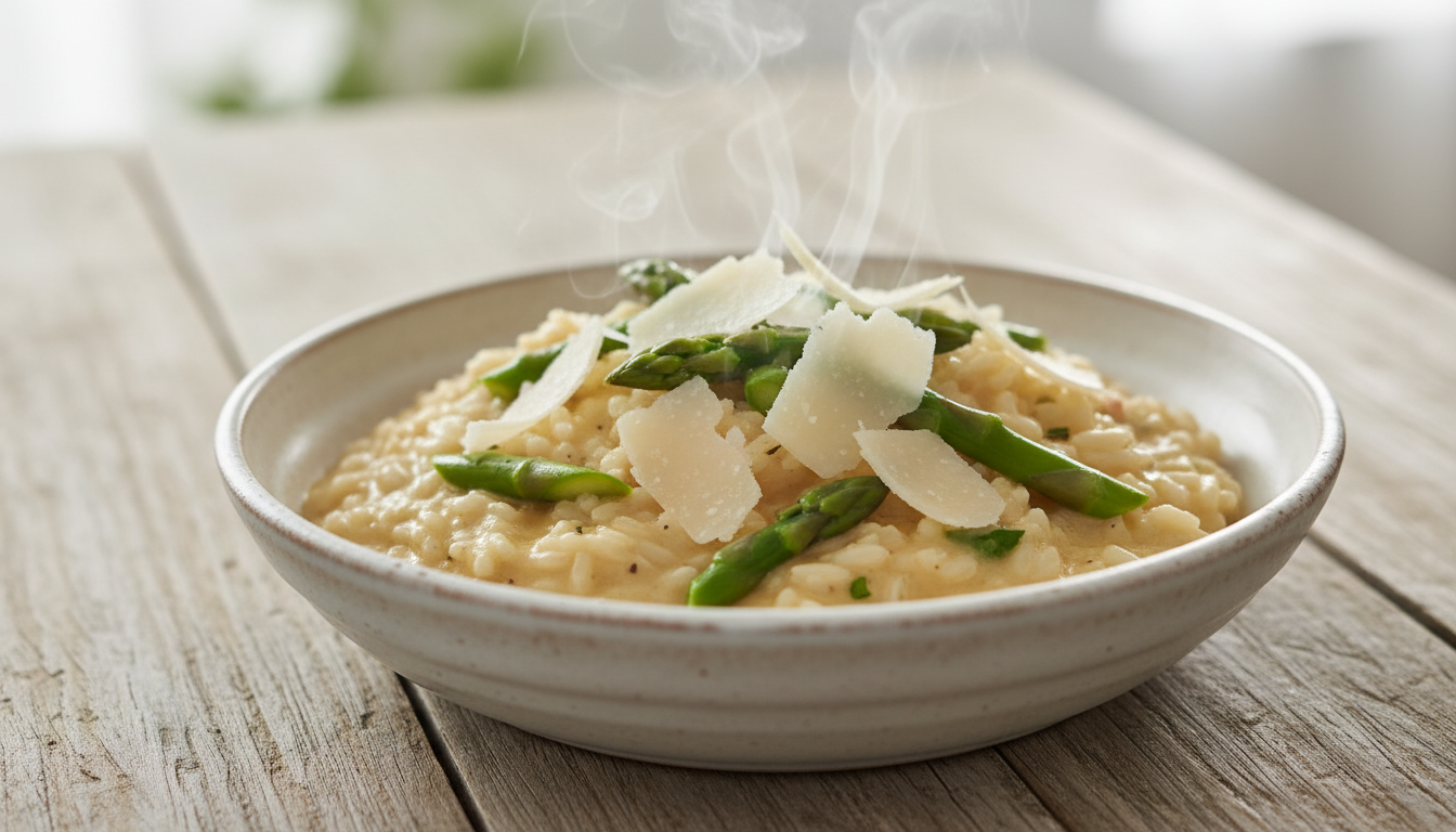 découvrez notre risotto printanier aux asperges vertes et parmesan, une recette veloutée et savoureuse à savourer sans attendre pour un repas gourmand et raffiné.
