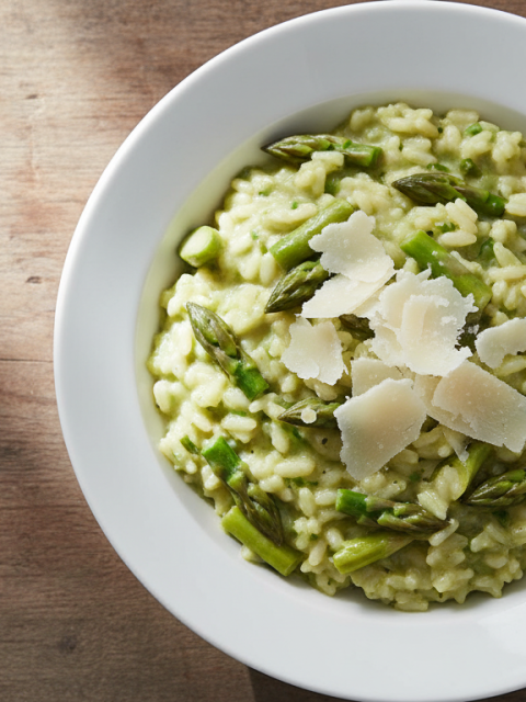 découvrez notre risotto printanier aux asperges vertes et parmesan, une douceur veloutée pleine de saveurs fraîches à savourer dès maintenant.