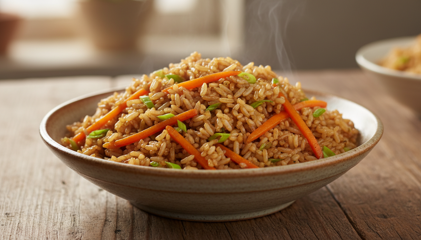 découvrez une recette saine et rapide de riz sauté aux carottes et poireaux, relevée d'une délicieuse sauce soja, parfaite pour un dîner savoureux et équilibré.