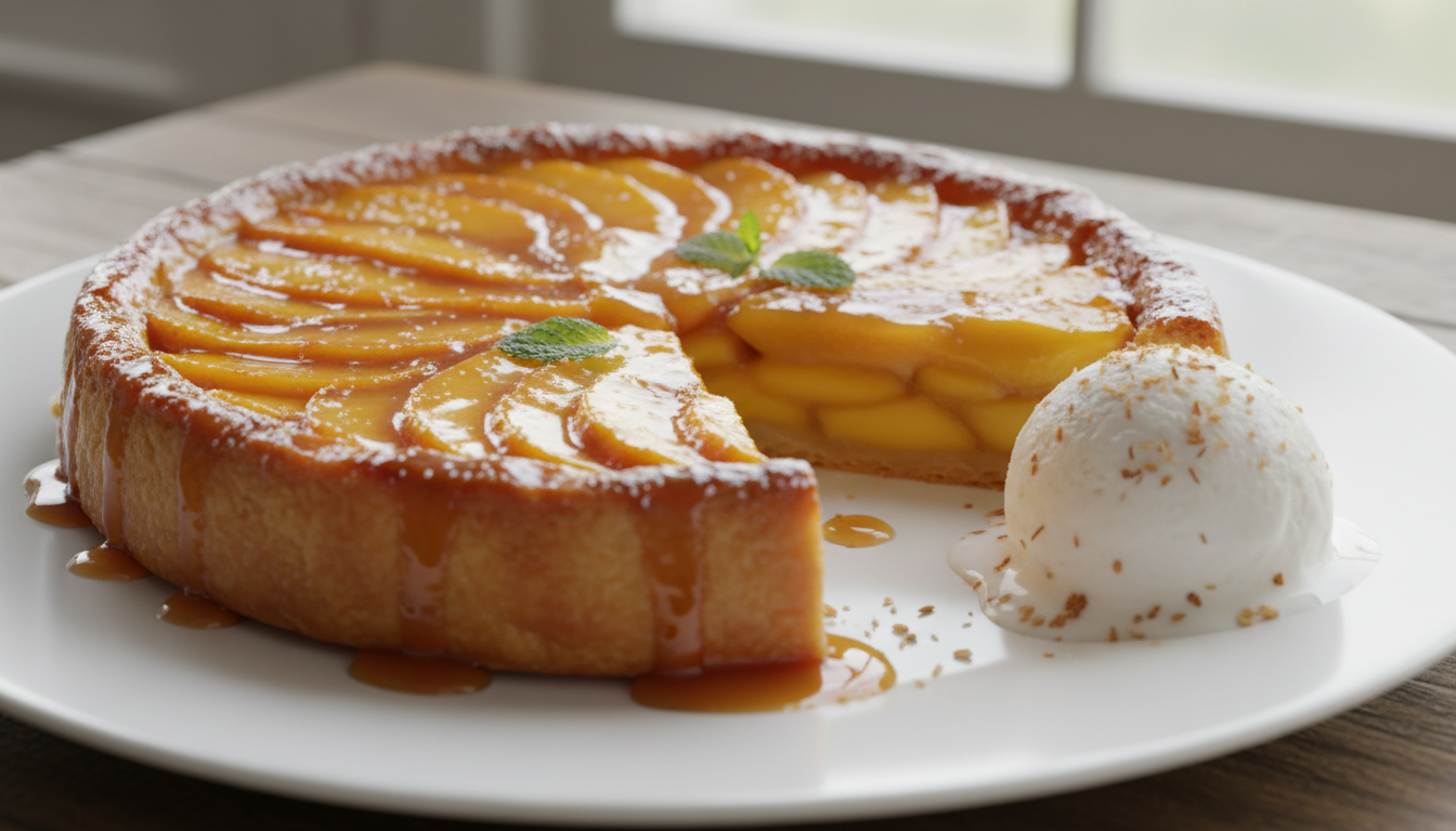 découvrez la tarte tatin à la mangue légère, une douceur exotique à déguster sans culpabilité, alliant saveurs fruitées et légèreté pour un dessert parfait.