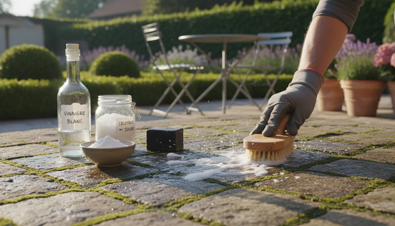 découvrez 4 astuces culinaires efficaces pour éliminer la mousse sur votre terrasse glissante et vos dalles verdies, sans recourir à la javel. protégez votre extérieur naturellement !