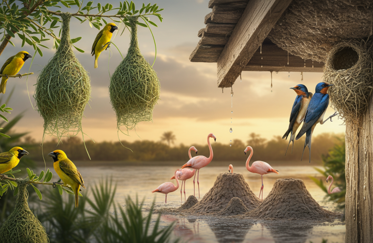 découvrez les tisserins, hirondelles et flamants, véritables architectes du règne aviaire, et explorez la beauté et la complexité de leurs nids fascinants.