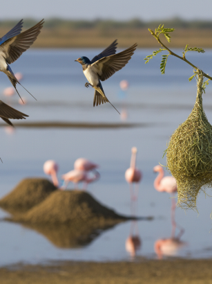 découvrez les tisserins, hirondelles et flamants, maîtres architectes de la nature, et explorez leurs nids extraordinaires, véritables merveilles d’ingénierie animale.