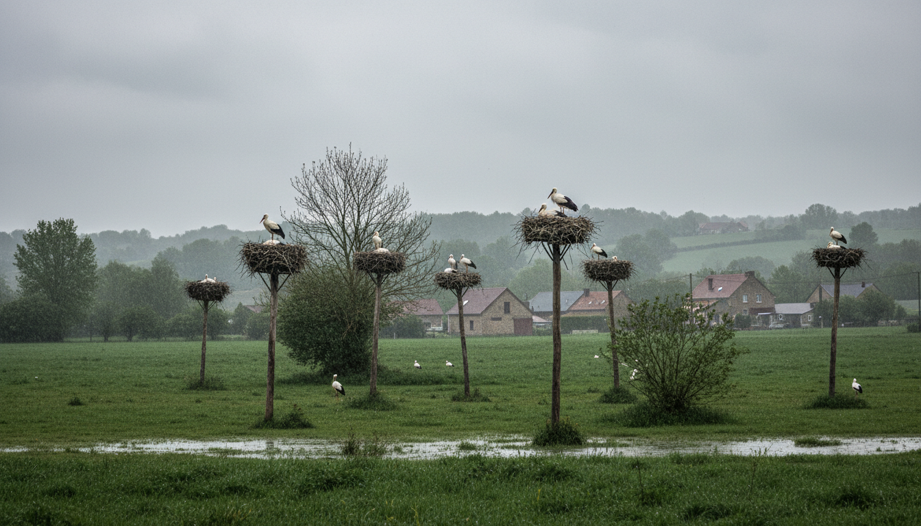 à messancy, en belgique, des cigognes choisissent de s'installer malgré une météo différente de celle de l'alsace, montrant leur adaptation étonnante.