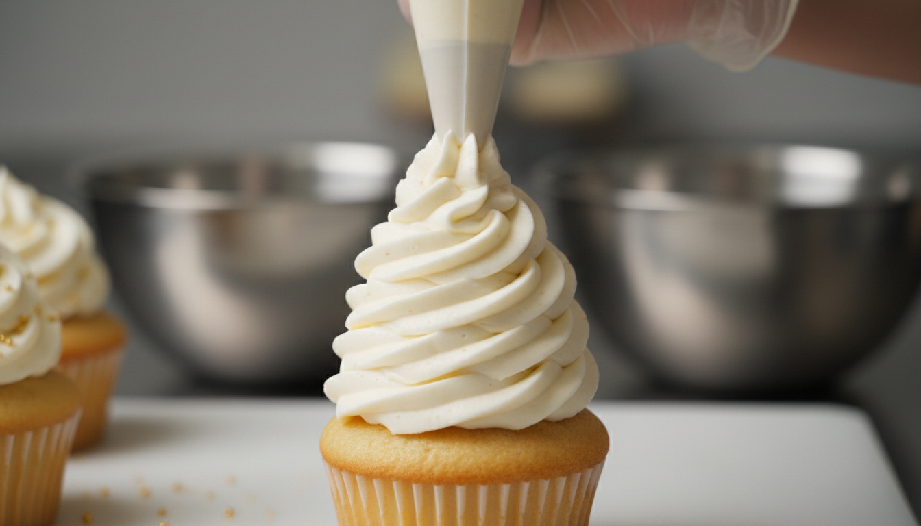 découvrez nos cupcakes gourmands à la vanille et framboise, surmontés d'une crème au fromage frais légère et d'un nappage onctueux au chocolat blanc, pour une douceur irrésistible.