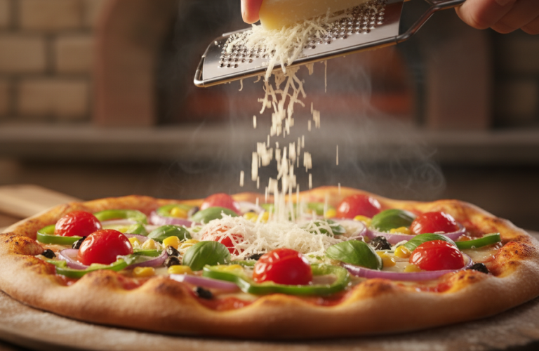 savourez une pizza aux légumes marinés sublimée par le parmigiano reggiano, pour une explosion gourmande de saveurs et de couleurs qui ravira vos papilles.
