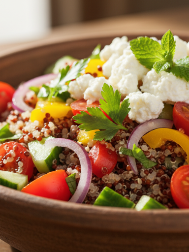 découvrez délice croquant, une salade colorée alliant quinoa, légumes frais et fromage onctueux pour une explosion de saveurs et de textures. parfait pour un repas sain et gourmand.