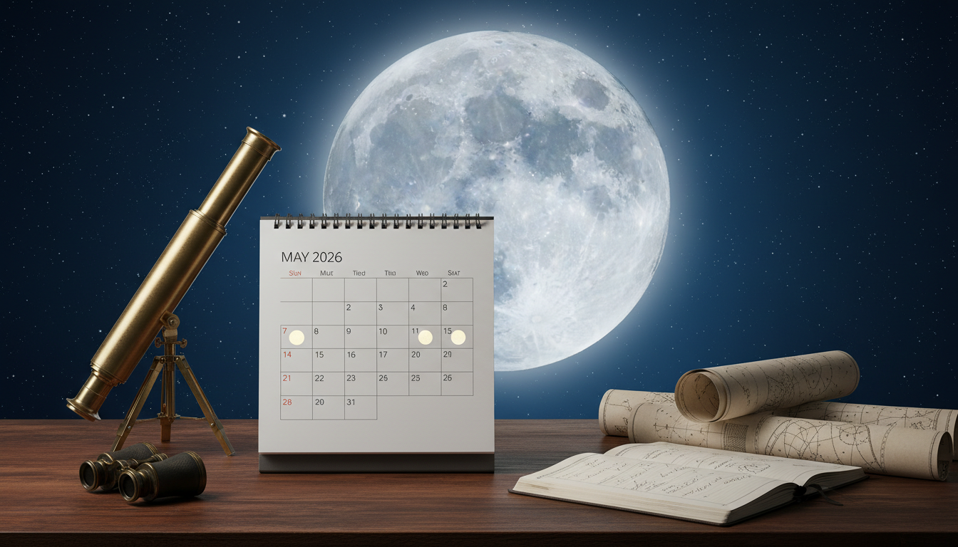 découvrez les dates précises des pleines lunes de mai 2026 accompagnées d'un calendrier lunaire complet pour bien planifier vos activités sous la lune.