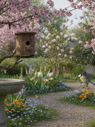 préparez votre jardin pour le printemps avec des aménagements subtils afin d'attirer les mésanges et transformer votre espace en un paradis pour ces petits oiseaux colorés.