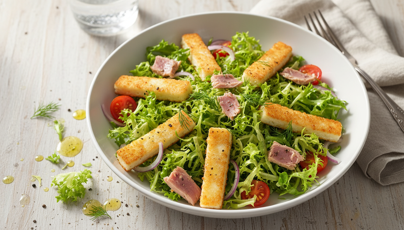 découvrez notre recette simple et savoureuse de salade frisée gourmande au thon et mèches de fromage frais, parfaite pour un repas léger et délicieux.