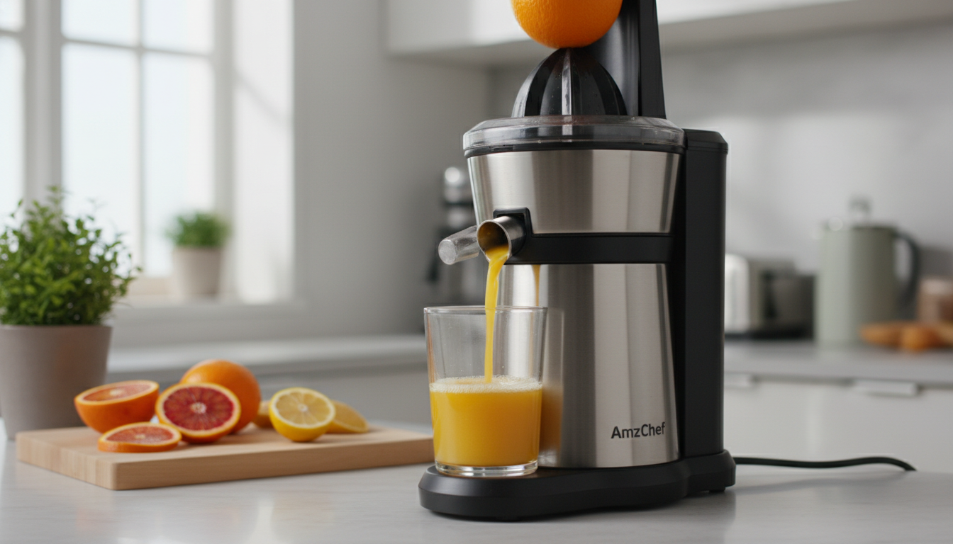 découvrez le test complet du presse-agrumes amzchef 250w avec sa grande ouverture pratique et son utilisation mains libres pour une extraction de jus facile et rapide.