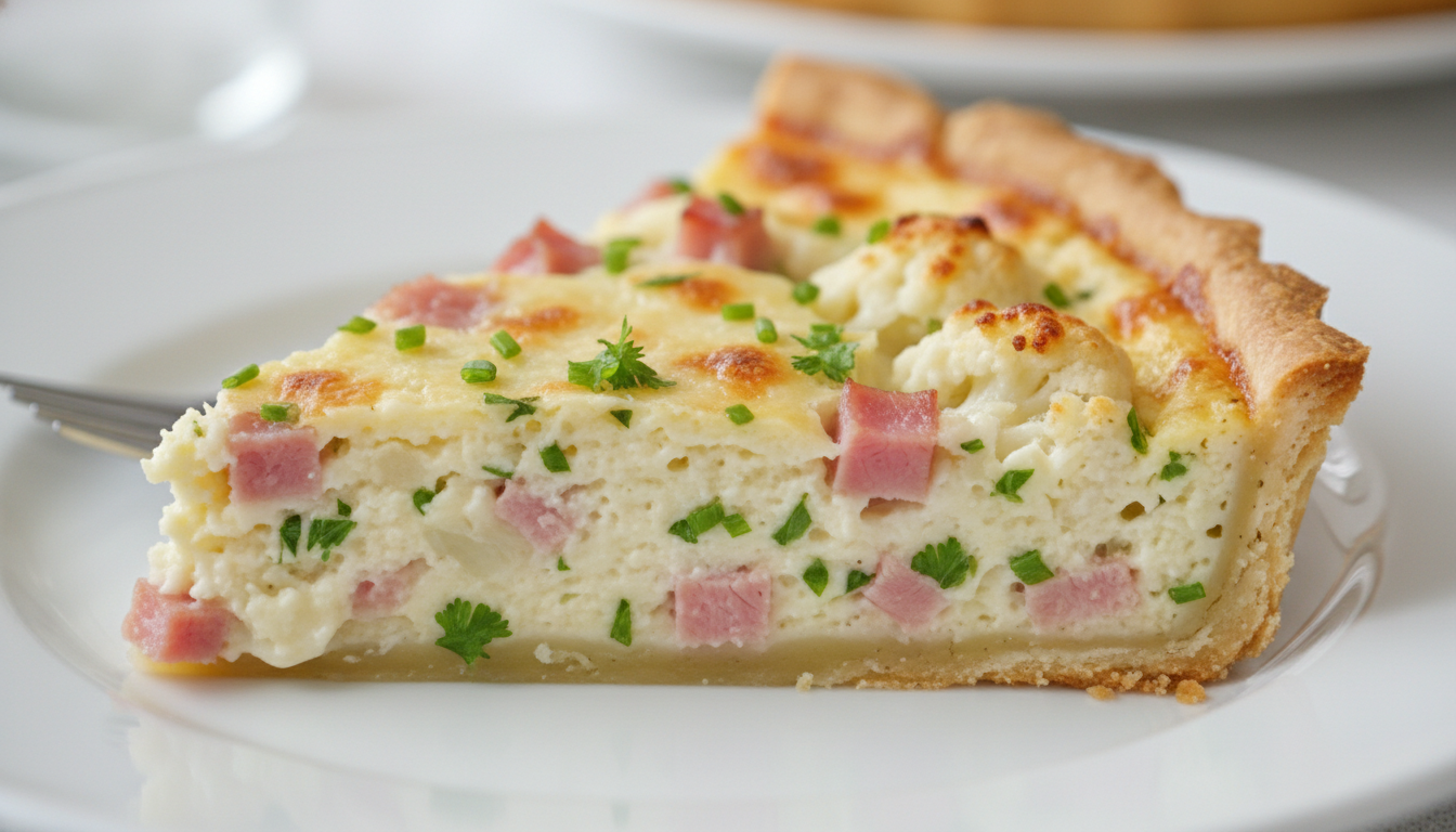découvrez notre délicieuse tarte légère au chou-fleur, jambon savoureux et une touche de muscade, parfaite pour un repas gourmand et équilibré.