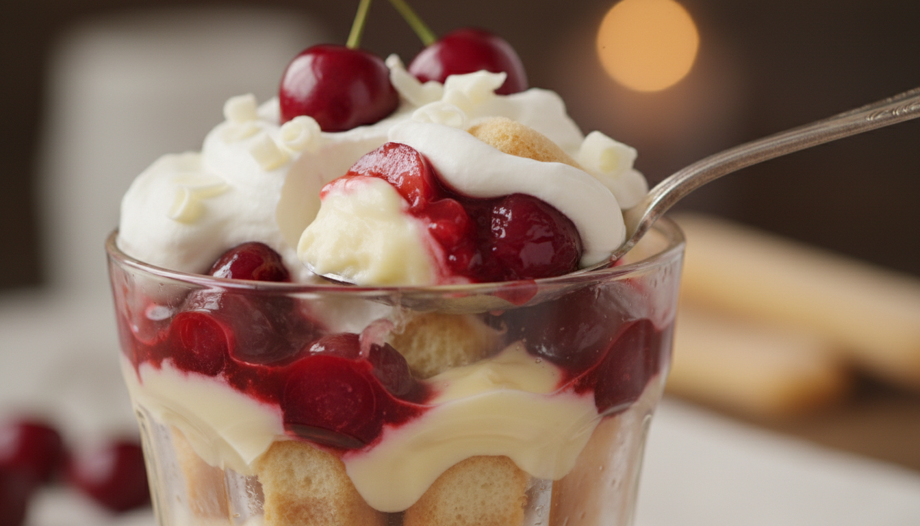 découvrez notre trifle aux cerises nappées d’un sirop subtil, une douceur aérienne parfaite pour savourer un dessert léger et fruité.