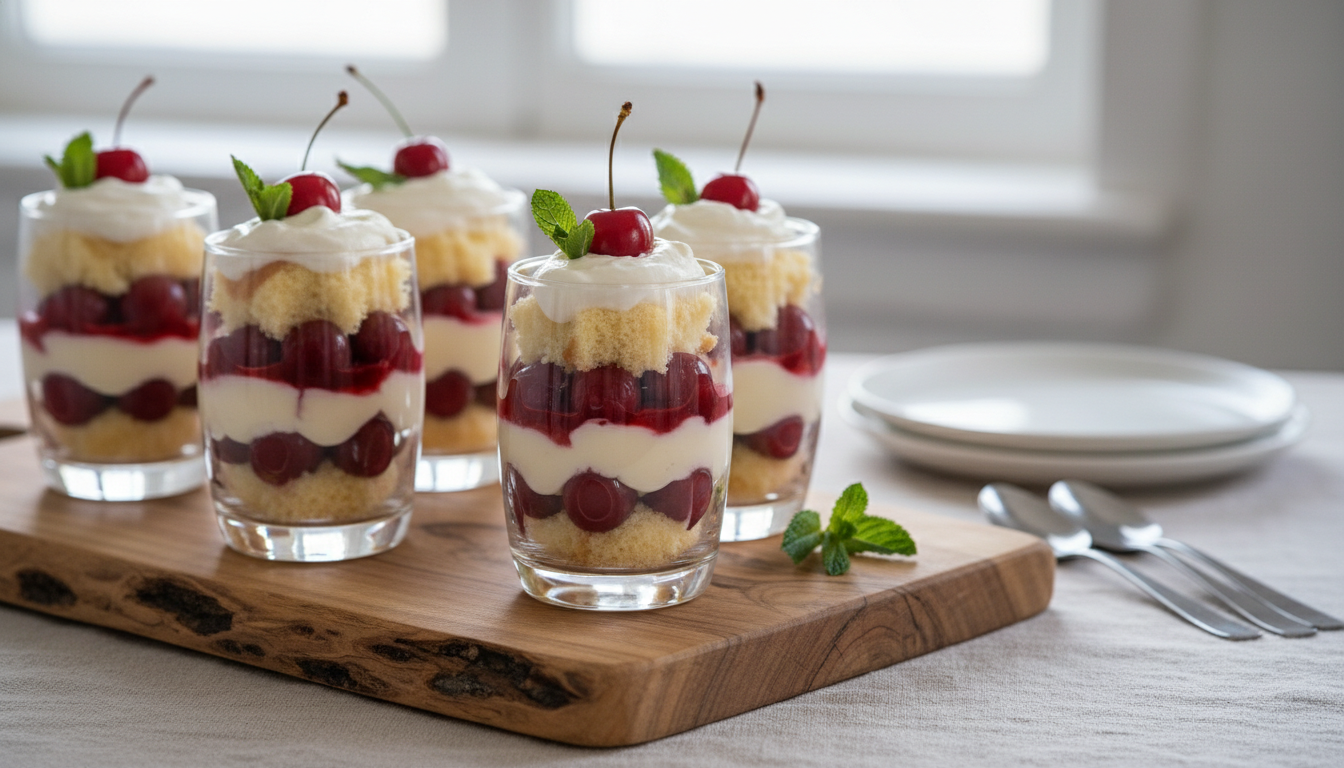 découvrez la douceur aérienne de notre trifle aux cerises, délicatement nappé d’un sirop subtil pour un dessert léger et savoureux.
