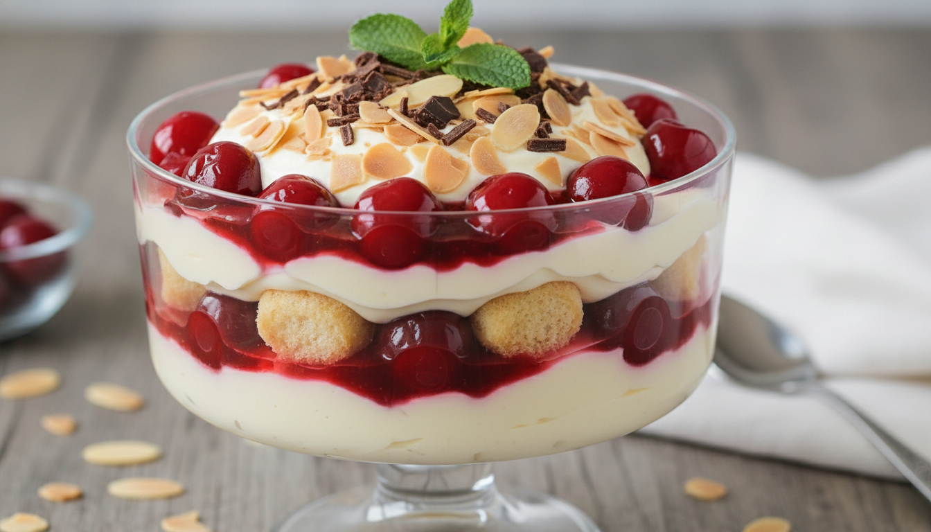 découvrez la recette du trifle aux cerises nappées d’un sirop subtil, une douceur aérienne qui allie légèreté et saveurs fruitées pour un dessert raffiné.
