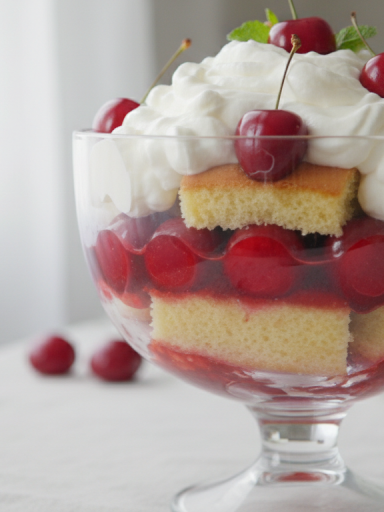 découvrez la recette du trifle aux cerises nappées d’un sirop subtil, une douceur aérienne parfaite pour un dessert léger et fruité.