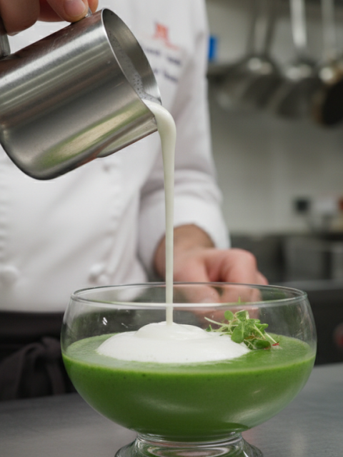 découvrez une alliance audacieuse avec notre cappuccino doux aux saveurs originales de petits pois et jambon, pour une élégance gourmande en tasse.