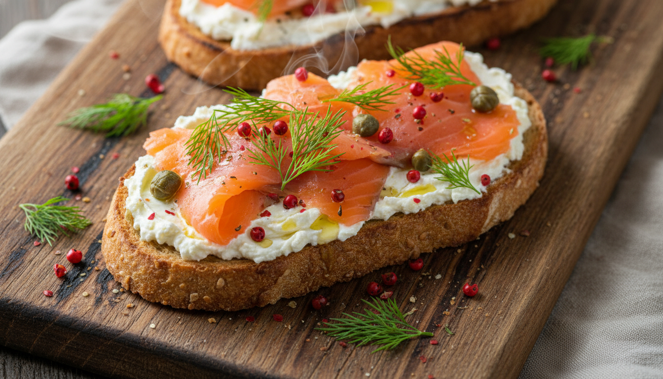 découvrez notre tartine savoureuse au fromage frais et saumon fumé, une invitation au plaisir océanique alliant fraîcheur et gourmandise pour vos repas.