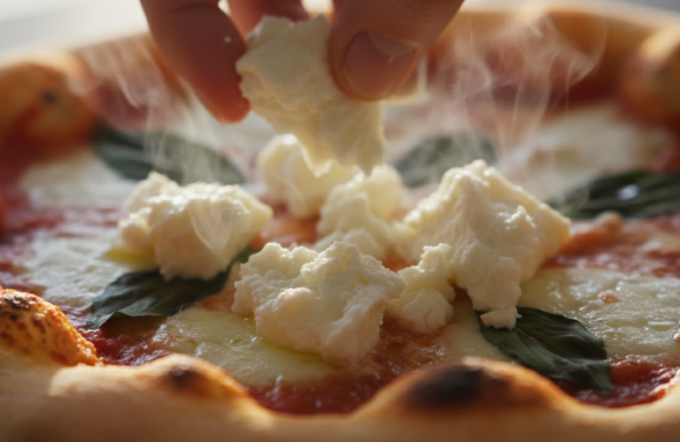 découvrez une pizza gourmande aux saveurs méditerranéennes avec du fromage de chèvre frais et des éclats de majorque, alliant tradition et fraîcheur pour un délice unique.