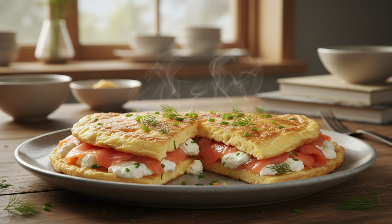 découvrez notre recette irrésistible d'omelette gourmande au saumon fumé et fromage de chèvre, un délice savoureux à savourer sans modération.