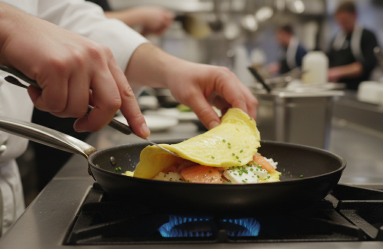 découvrez notre recette délicieuse d'omelette gourmande au saumon fumé et fromage de chèvre, parfaite pour un repas savoureux et facile à préparer.