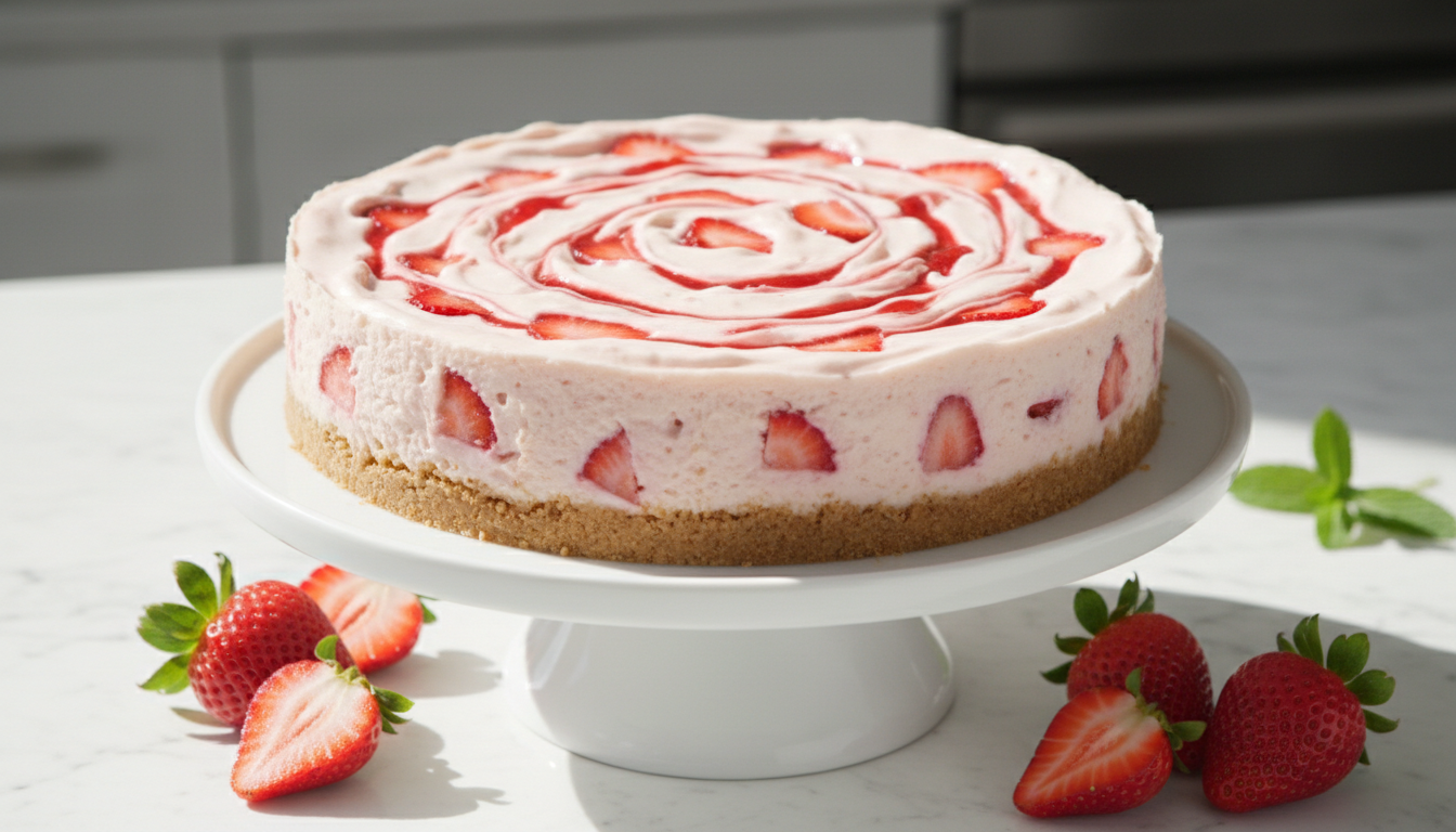 dégustez un cheesecake aux fraises onctueux et crémeux, préparé avec du fromage frais pour un dessert gourmand et délicieusement fruité.