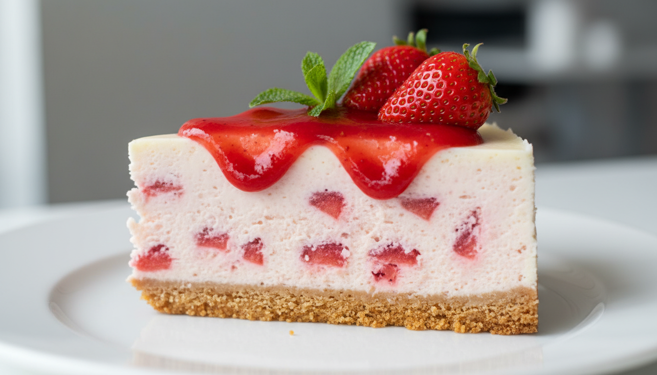 découvrez notre recette facile et rapide de cheesecake aux fraises, onctueux et crémeux, préparé avec du fromage frais pour un dessert gourmand et irrésistible.