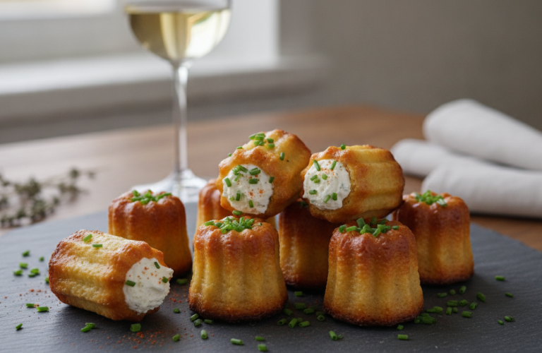 découvrez une recette originale et gourmande : des cannelés transformés en profiteroles salées au fromage frais, parfaits pour surprendre vos invités avec une touche inventive et savoureuse.