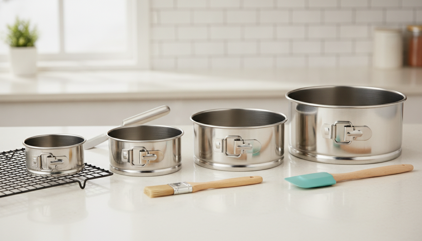 découvrez l'ensemble complet amzeeniu avec 4 tailles de moules à charnière et tous les accessoires indispensables pour des pâtisseries réussies à chaque fois.