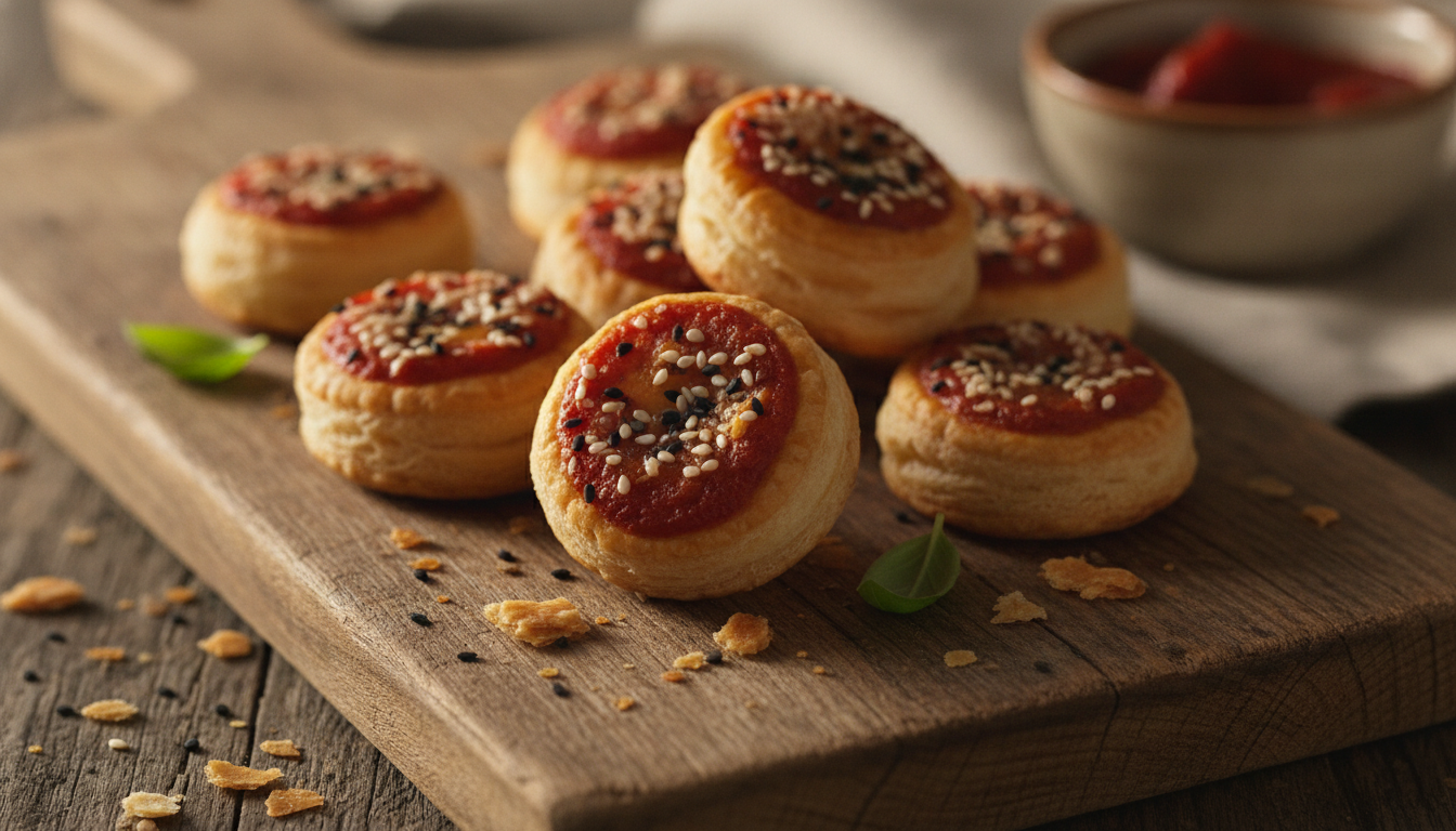 découvrez nos petits feuilletés gourmands à la tomate et graines de sésame, une explosion de saveurs croquantes qui ravira vos papilles à chaque bouchée.