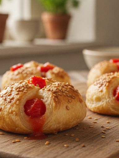 découvrez nos petits feuilletés gourmands à la tomate et aux graines de sésame, une explosion de saveurs croquantes idéale pour vos apéritifs et moments conviviaux.