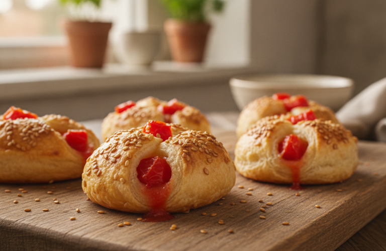 découvrez nos petits feuilletés gourmands à la tomate et aux graines de sésame, une explosion de saveurs croquantes idéale pour vos apéritifs et moments conviviaux.