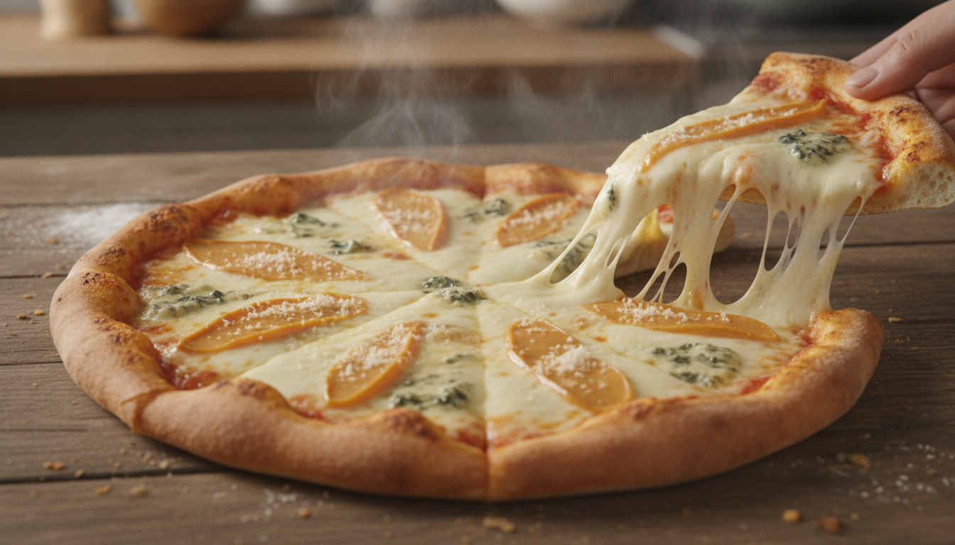 découvrez notre pizza quatre fromages, une symphonie gourmande de saveurs lactées fondantes à savourer à chaque bouchée. une expérience culinaire délicieusement riche et crémeuse.