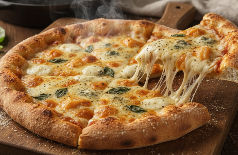découvrez la pizza quatre fromages, une symphonie gourmande alliant des saveurs lactées riches et fondantes pour un plaisir culinaire unique à chaque bouchée.
