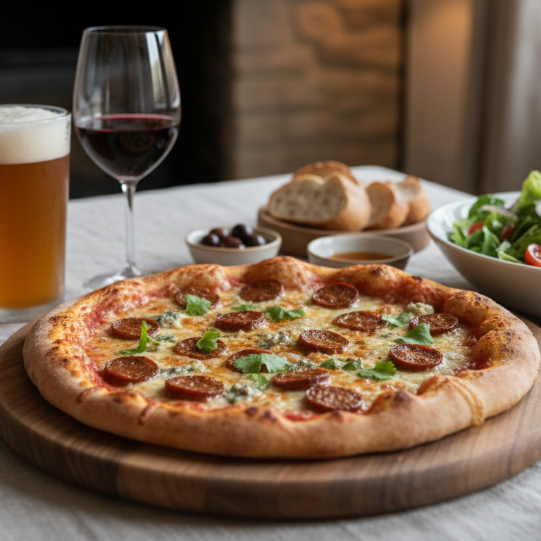 découvrez une pizza aux accents d’orient alliant la richesse des merguez épicées à la douceur du fromage bleu crémeux pour un mariage de saveurs audacieux et gourmand.