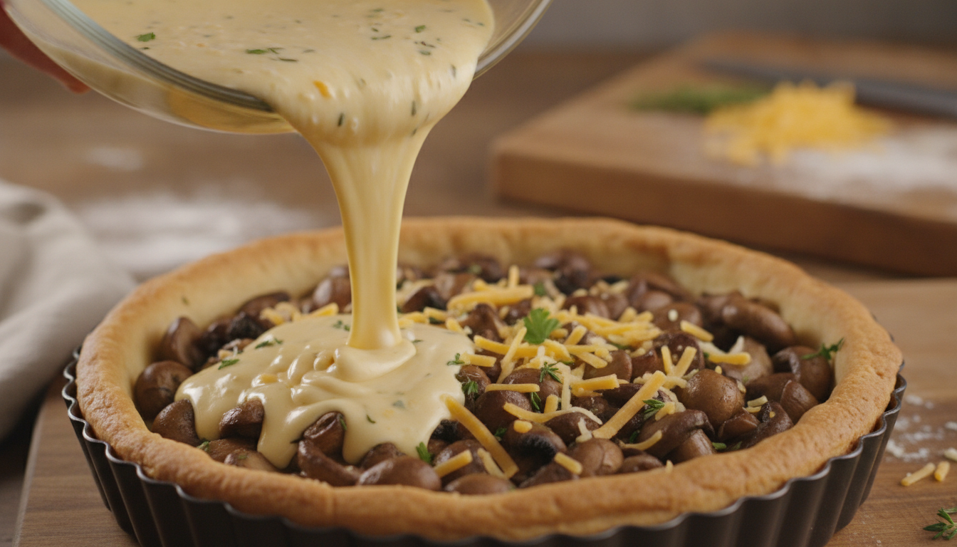 découvrez notre recette savoureuse de quiche aux champignons et fromage, crémeuse et parfaitement dorée, idéale pour un repas gourmand et facile à préparer.