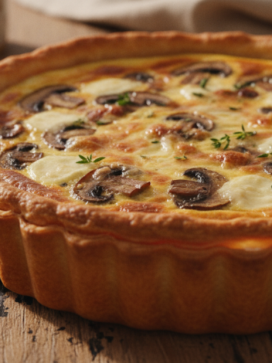 découvrez une recette savoureuse de quiche aux champignons et fromage, crémeuse et parfaitement dorée, idéale pour un repas gourmand et réconfortant.