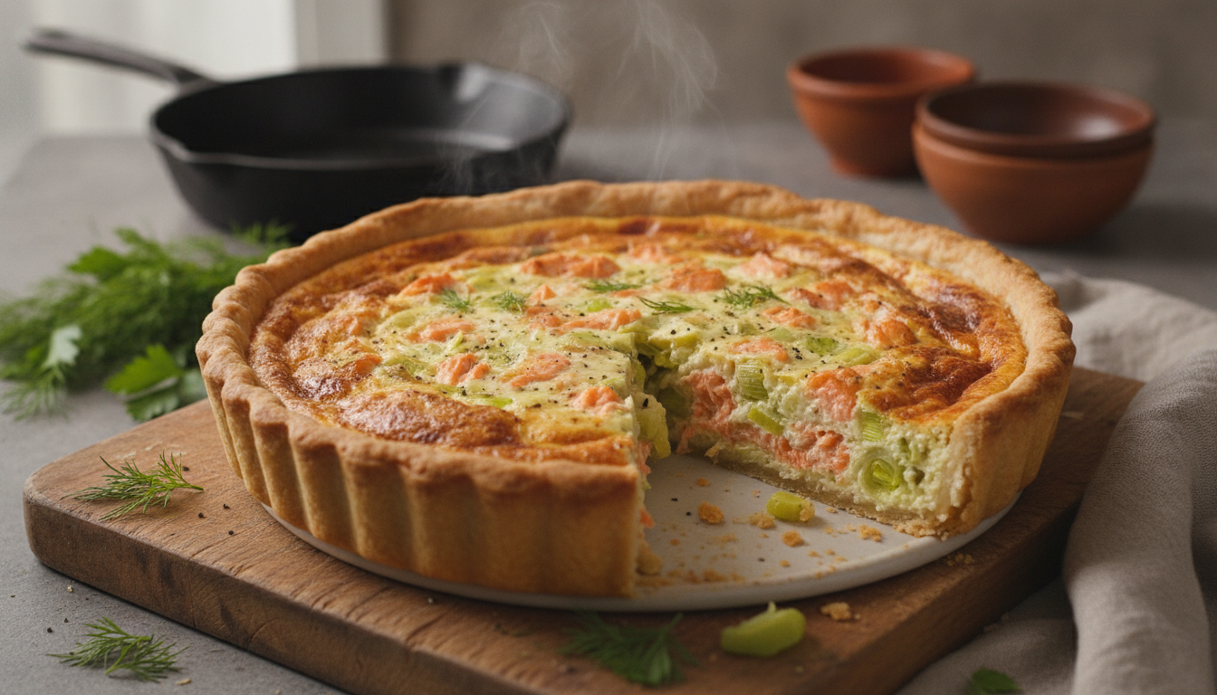 découvrez la quiche saumon-poireau, une recette savoureuse où la douceur du saumon et la fraîcheur du poireau se marient parfaitement avec une touche de fromage frais pour un plat gourmand et équilibré.