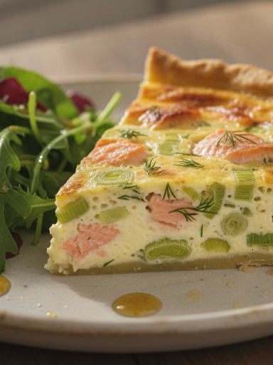 découvrez la quiche saumon-poireau, une délicieuse alliance de saveurs relevée par la douceur du fromage frais, parfaite pour un repas gourmand et équilibré.