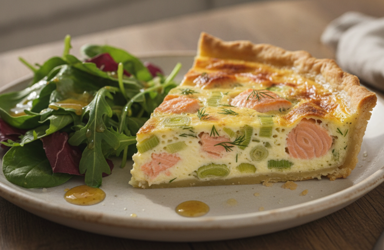 découvrez la quiche saumon-poireau, une délicieuse alliance de saveurs relevée par la douceur du fromage frais, parfaite pour un repas gourmand et équilibré.